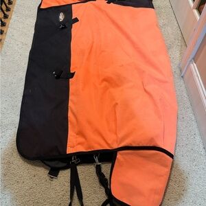 Tough 1 brand Orange / Black Horse Blanket turnout size 69 inches w/ leg straps
